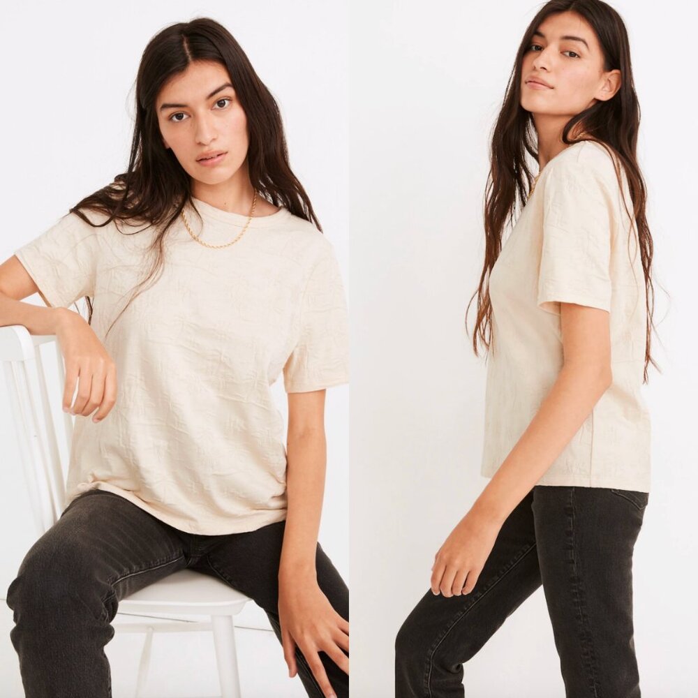 ☀️ MADEWELL Palm Tree Jacquard Tomboy Tee in Alabaster Cream Beige XS Cute Boho